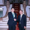 Chủ tịch Ủy ban Nhân dân Thành phố Hồ Chí Minh Phan Văn Mãi tiếp Thứ trưởng Ngoại giao Nhật Bản ông Takei Shunsuke. (Ảnh: Xuân Khu/TTXVN) 