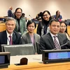 Đoàn liên ngành Việt Nam do Đại sứ Đặng Hoàng Giang (ngoài cùng bên phải), Trưởng Phái đoàn Việt Nam tại Liên hợp quốc làm trưởng đoàn, tham dự hội nghị. (Ảnh: TTXVN)