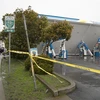 Một trạm xăng bị phá hủy do mưa bão tại San Francisco, Mỹ, ngày 5/1/2023. (Ảnh: THX/TTXVN)