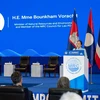 Bộ trưởng Tài nguyên và Môi trường Lào, bà Bounkham Vorachit, phát biểu khai mạc hội nghị. (Ảnh: Phạm Kiên/TTXVN)