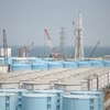 Bể chứa nước thải nhiễm phóng xạ đã qua xử lý tại nhà máy điện hạt nhân Fukushima ở Okuma, tỉnh Fukushima, Nhật Bản. (Ảnh: AFP/TTXVN)