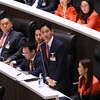 Lãnh đạo đảng Tiến bước (MFP) đồng thời là ứng viên Thủ tướng Pita Limjaroenrat (thứ 2, phải, hàng trước) phát biểu tại phiên họp bỏ phiếu bầu Thủ tướng của Quốc hội, ở Bangkok ngày 13/7/2023. (Ảnh: AFP/TTXVN) 