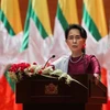 Bà Aung San Suu Kyi phát biểu tại một sự kiện ở Naypyidaw, Myanmar, ngày 19/9/2017. (Ảnh: AFP/TTXVN)