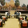 Thủ tướng Lào Sonexay Siphandone tại lễ tiếp nhận hỗ trợ. (Ảnh: Phạm Kiên/TTXVN)