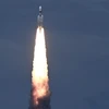 Vụ phóng tàu Chandrayaan-3 từ trung tâm vũ trụ Satish Dhawan tại bang Andhra Pradesh, miền Nam Ấn Độ ngày 14/7/2023. (Ảnh: AFP/TTXVN)
