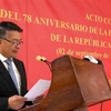 Đại sứ Việt Nam tại Cuba Lê Thanh Tùng phát biểu tại lễ kỷ niệm. (Ảnh: Mai Phương/TTXVN)