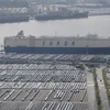 Xe ôtô chờ vận chuyển tại kho cảng của nhà máy sản xuất xe Hyundai ở Ulsan, Hàn Quốc ngày 16/9/2022. (Ảnh: Yonhap/TTXVN)
