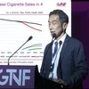 Bác sỹ Hiroya Kumamaru công bố thành tựu giảm 34% doanh số thuốc lá điếu của Nhật Bản tại Diễn đàn Nicotine và Thuốc lá Toàn cầu sáng 20/9. (Nguồn: Vietnam+)