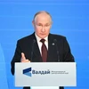 Tổng thống Nga Vladimir Putin phát biểu tại Hội nghị Thường niên Câu lạc bộ Thảo luận Quốc tế Valdai ở Sochi, Nga, ngày 5/10/2023. (Ảnh: AFP/TTXVN)