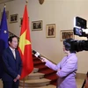 Đại sứ Nguyễn Văn Thảo trả lời phỏng vấn phóng viên TTXVN tại Brussels. (Ảnh: Duy Tùng/TTXVN)