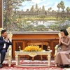 Chủ tịch Quốc hội Vương quốc Campuchia Khuon Sudary tiếp Đại sứ Nguyễn Huy Tăng. (Ảnh: Huỳnh Thảo/TTXVN)