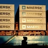 Container hàng hóa của hãng vận tải Maersk tại Copenhagen, Đan Mạch, ngày 14/9/2023. (Ảnh: AFP/TTXVN)