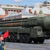 Tên lửa liên lục địa Yars tại lễ duyệt binh kỷ niệm 78 năm Chiến thắng trong Chiến tranh Vệ quốc vĩ đại ở thủ đô Moskva, Nga ngày 9/5/2023. (Ảnh: AFP/TTXVN) 