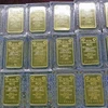 Vàng miếng SJC bày bán tại Công ty Vàng bạc Agribank. (Ảnh: Trần Việt - TTXVN)