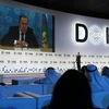 Ngoại trưởng Nga Sergei Lavrov phát biểu trực tuyến trong khuôn khổ Diễn đàn Doha. (Ảnh: AFP/TTXVN)