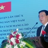 Ủy viên Bộ Chính trị, Chủ tịch Hội đồng Lý luận Trung ương Nguyễn Xuân Thắng phát biểu. (Ảnh: Văn Đức/TTXVN)