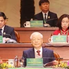Tổng Bí thư Nguyễn Phú Trọng tham gia Đoàn Chủ tịch Đại hội. (Ảnh: Trí Dũng/TTXVN)