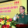 Trung tướng Nguyễn Hữu Chính, Chủ tịch Hội Nạn nhân chất độc da cam/dioxin Việt Nam khóa V, nhiệm kỳ 2023-2028 phát biểu. (Ảnh: Hoàng Hiếu/TTXVN)