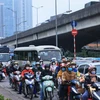 Hình ảnh ùn tắc cục bộ tại một tuyến đường ở Hà Nội. (Ảnh: Tuấn Anh/TTXVN)