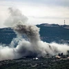 Khói bốc lên từ ngôi làng Shihin ở miền Nam Liban sau cuộc không kích của Israel ngày 13/2/2024. (Ảnh: AFP/TTXVN)
