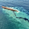 Vết dầu loang từ con tàu bị lật ngoài khơi bờ biển Trinidad & Tobago ngày 10/2/2024. (Ảnh: AFP/TTXVN)