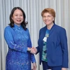 Phó Chủ tịch nước Võ Thị Ánh Xuân gặp Tổng thống Thụy Sỹ Viola Amherd. (Ảnh: Thanh Tuấn/TTXVN)