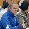 Tổng Giám đốc Cơ quan Năng lượng Nguyên tử Quốc tế (IAEA) Rafael Grossi phát biểu tại cuộc gặp với ngư dân địa phương tại thành phố Iwaki, tỉnh Fukushima, Nhật Bản, ngày 13/3/2024. (Ảnh: Kyodo/TTXVN)