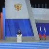 Tổng thống Nga Vladimir Putin trình bày Thông điệp liên bang tại Moskva ngày 29/2/2024. (Ảnh: THX/TTXVN)
