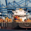 Tàu hàng bốc dỡ hàng hóa tại cảng Baltimore, Mỹ. (Ảnh: AFP/TTXVN)