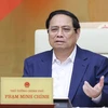 Thủ tướng Phạm Minh Chính chủ trì Phiên họp Chính phủ chuyên đề về xây dựng pháp luật tháng 4 năm 2024. (Ảnh: Dương Giang/TTXVN)