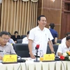 Ông Võ Văn Hưng, Chủ tịch Ủy ban Nhân dân tỉnh Quảng Trị phát biểu tại buổi làm việc. (Ảnh: Thanh Thủy/TTXVN)