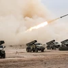 Tên lửa được phóng trong cuộc tập trận của quân đội Iran tại tỉnh Isfahan. (Ảnh: AFP/TTXVN)