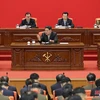 Nhà lãnh đạo Triều Tiên Kim Jong-un (giữa) phát biểu chỉ đạo tại Hội nghị lần thứ 9 Ban Chấp hành Trung ương đảng Lao động Triều Tiên Khóa VIII, ngày 28/12/2023. (Ảnh: KCNA/TTXVN)
