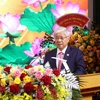 Chủ tịch Ủy ban Trung ương Mặt trận Tổ quốc Việt Nam Đỗ Văn Chiến phát biểu tại Đại hội. (Ảnh: Đinh Văn Nhiều/TTXVN)