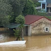 Nhiều ngôi nhà gần bờ sông ở khu vực thành phố Cao Bằng bị ngập sâu trong nước. (Ảnh: Quốc Đạt/TTXVN) 