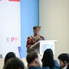 Tổng Giám đốc WTO Ngozi Okonjo-Iweala phát biểu tại Diễn đàn công WTO 2024 ở Geneva, Thụy Sĩ ngày 10/9/2024. (Ảnh: THX/TTXVN)