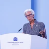 Chủ tịch ECB Christine Lagarde phát biểu tại cuộc họp báo ở Frankfurt, Đức. (Ảnh: THX/TTXVN)