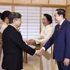 Chủ tịch Quốc hội Trần Thanh Mẫn và Phu nhân hội kiến Nhà vua Naruhito cùng Hoàng hậu Masako. (Ảnh: Doãn Tấn/TTXVN)