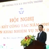 Bộ trưởng Nguyễn Mạnh Hùng phát biểu tại Hội nghị Tổng kết công tác năm 2019 và triển khai phương hướng, nhiệm vụ công tác năm 2020. (Ảnh: PV/Vietnam+)