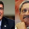 Bộ trưởng Quốc phòng Mỹ Ashton Carter (trái) và người đồng cấp Ấn Độ Manohar Parrika. (Nguồn: indianexpress.com)