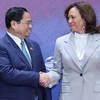 Thủ tướng Phạm Minh Chính và Phó Tổng thống Hoa Kỳ, Kamala Harris gặp gỡ nhân dịp dự Hội nghị Cấp cao ASEAN 43 và các Hội nghị Cấp cao liên quan tại Jakarta, Indonesia. (Ảnh: Dương Giang/TTXVN) 