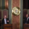 Ngoại trưởng Pháp Le Drian (trái) và Tổng thống Ai Cập El-Sisi. (Nguồn: Yahoo)