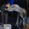 Chris Pratt bên mô hình chú khủng long Blue. (Nguồn: LifeStyle World News)