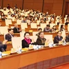 Chủ tịch Quốc hội Nguyễn Thị Kim Ngân và các Phó Chủ tịch Quốc hội dự Hội nghị. (Ảnh: Trọng Đức/TTXVN)