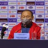 Huấn luyện viên Park Hang-seo trầm tư trong phần họp báo sau trận U23 Việt Nam-U23 Đài Bắc Trung Hoa. (Ảnh: VFF) 