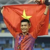Nhà vô địch SEA Games 31 ở nội dung nhảy xa, Nguyễn Tiến Trọng. (Ảnh: Minh Ngọc/Vietnam+) 