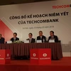Các lãnh đạo Techcombank tại buổi công bế kế hoạch niêm yết. (Ảnh: T.H/Vietnam+)