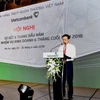 Tổng giám đốc Vietcombank Phạm Quang Dũng báo cáo kết quả hoạt động kinh doanh tại hội nghị. (Nguồn: Vietcombank)