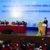 Ông Lê Đức Thọ, Chủ tịch Hội đồng quản trị VietinBank phát biểu tại Đại hội. (Ảnh: CTV/Vietnam+)
