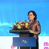 Thống đốc Ngân hàng Nhà nước Việt Nam Nguyễn Thị Hồng phát biểu tại hội thảo. (Ảnh: CTV/Vietnam+)